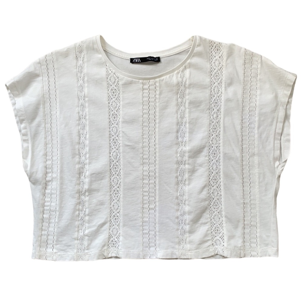 Zara white short sleeve lace crop top